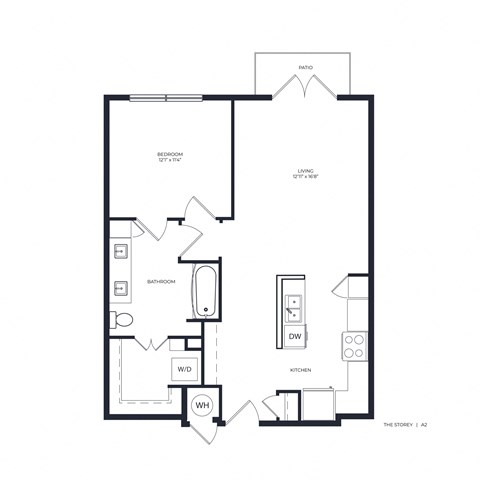 Floor plan for 1 bed, 1 bath, 759 sqft